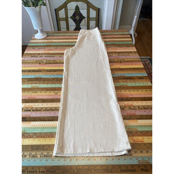 Faeriesty L LINEN Blend Wide Leg Pants Natural Vacation Lagenlook Boho - Picture 2 of 13